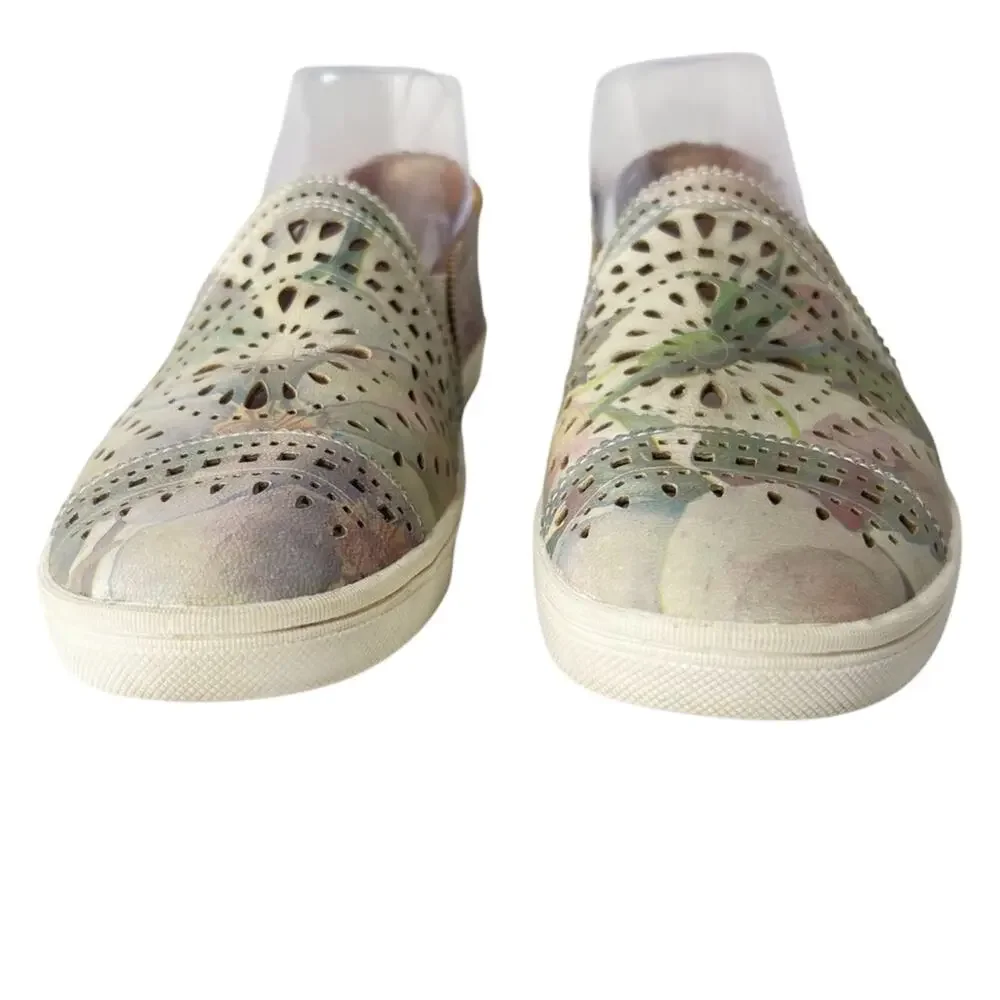 Earth Tangelo Comfort Sneakers Size 8 Shoes Flower Laser-Cut Leather Slip On